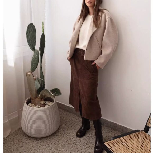 NWT Veronica Beard Alexie Belted Suede A-Line Skirt Mocha Camel Brown Quiet Lux - Picture 4 of 11